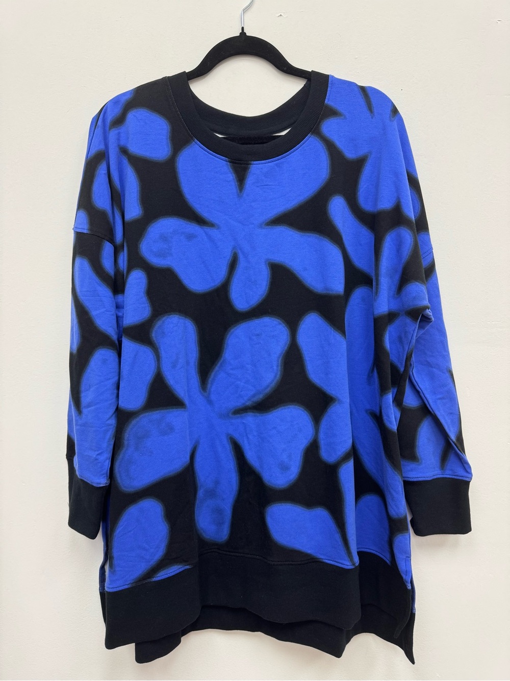 LuLaRoe Black Sweatshirt with Bold Blue Floral Print
